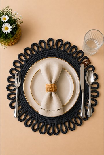 Galaxy Series Decorative Single Placemat Model Round American Service Placemat Knitted Placemat Handmade Stylish Table Decoration Dining Table Breakfast Table Tableware Decor Home and Kitchen Accessory