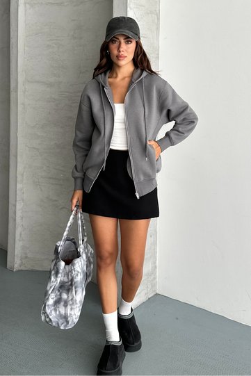 Women's 3-Thread Comfortable Fit Cardigan with Metal Zipper and Hidden Pockets