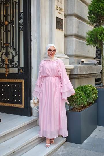 Women's Self-Patterned Ruffle Dress Pink