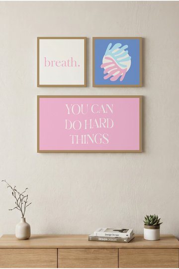 You Can Do Hard Things and Breath Written Motivational - Set of 3 Wooden Frame Look Mdf Paintings