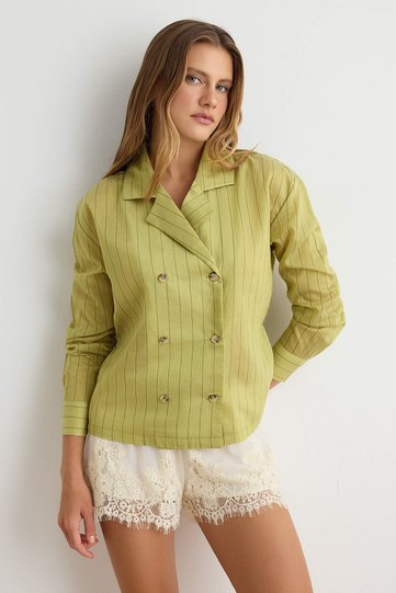 Khaki Striped Slightly Transparent Shirt Twoaw27Go00068