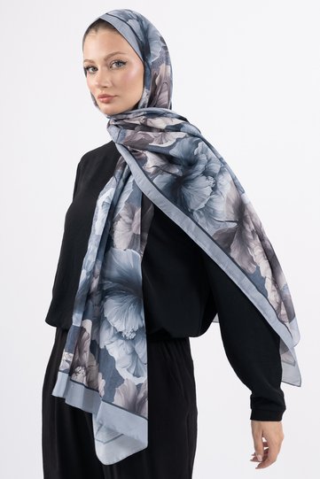 Flower Pattern Cotton Shawl, Imported Fabric, High Quality & New Season Shawl, Rosea Collection "Stone-Grey"