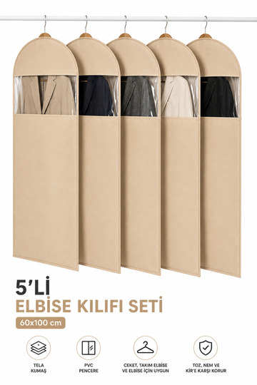 Clothes Cover 5-Piece 60X100 cm Beige Windowed Closet Organizer Organizer Storage Bag Clothes Protector Storage