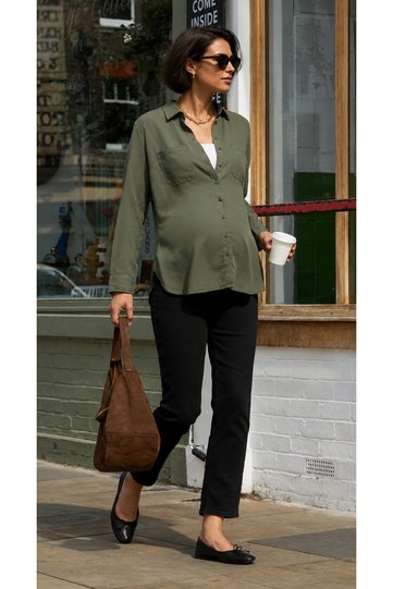 Black Maternity Slimfit Short Leg Trousers Pm213
