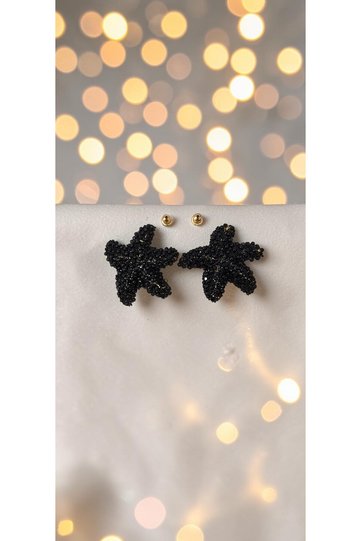 Black Crystal Stone Gold Color Starfish Steel Earrings - Tarnish Resistant