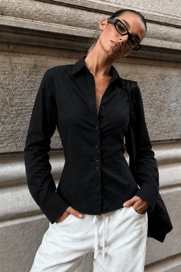 Black Long Sleeve Fitted Shirt Sh356