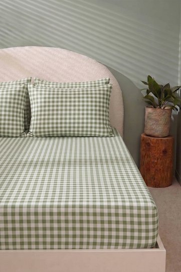 Green Pöti Square Patterned Elastic Sheet Set - Single/Double/King Size