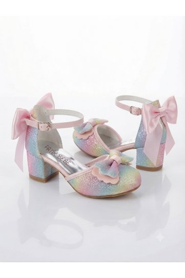 Girls' Stylish Shoes with Bows and Heels in Rainbow Colors