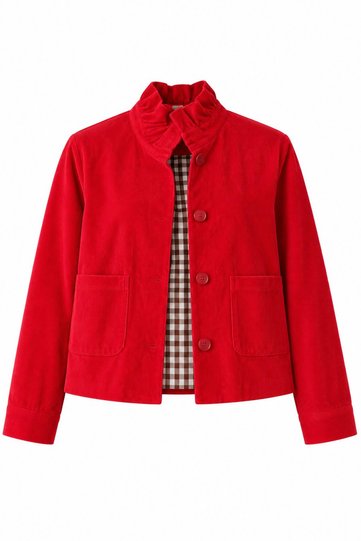 Red Plaid Lined Velvet Jacket - 27010