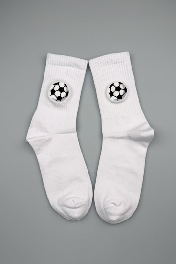 Soccer Ball Patterned Sports Socks - 100% Cotton Men's White Black Football Socks - Football Match Training Cotton Sports Socks