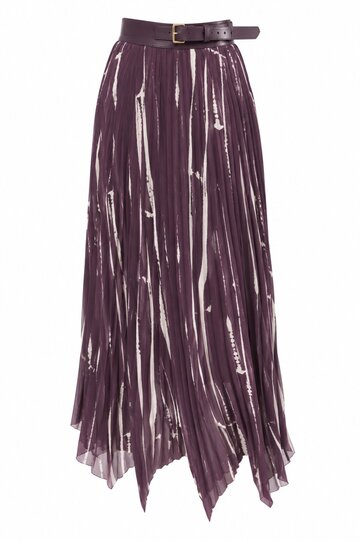 Plum Crinkled Belted Skirt - 3369