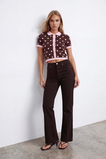 Women's Bitter Brown High Waist Spanish Flare Gabardine Trousers Alc-X15831