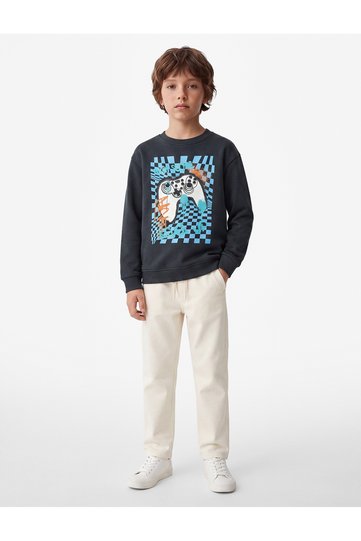 Long Sleeve Crew Neck Printed Raised Cotton Sweatshirt