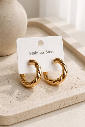 Women's Stainless Steel Vintage Twist Hoop Earrings (Shipped with Box)