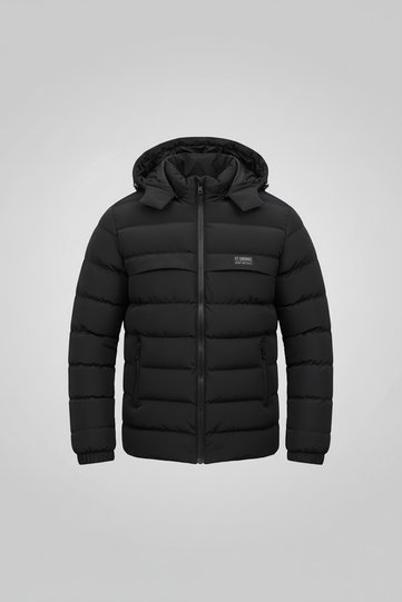 Men's Black Puffer Jacket – Waterproof and Windproof, with Removable Hood