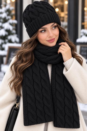 Women's Wool 2-Piece Set Winter Stylish Knitted Beanie and Scarf Set, Two-Piece Scarf and Beanie Set, Gift for Women