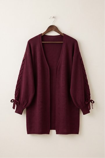Kolu Hair Braided Ribbon Knitwear Cardigan - Burgundy
