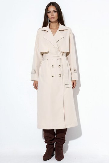 Double Breasted Collar Belted Long Trench Coat