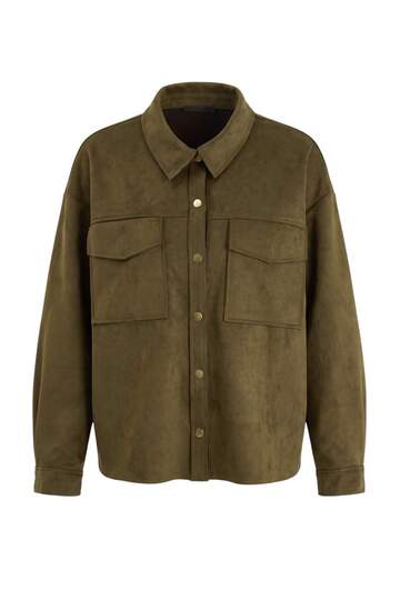 Khaki Gold Button Detailed Suede Oversized Shirt Jacket Tbbaw27Ag00006