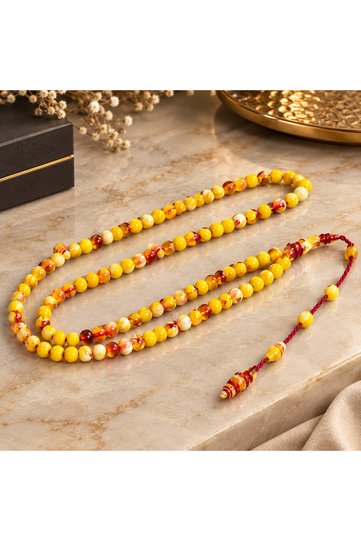 Yellow Red Color 99 Habbeli Namaz Tesbihi