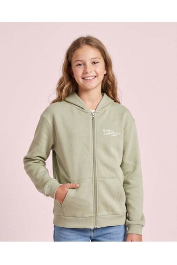 Senior Girls Green Slogan Print Zip Up Hoodie