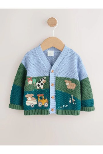 Organic Cotton Blue/Green Color Animal Embroidered Cardigan Alyh53598