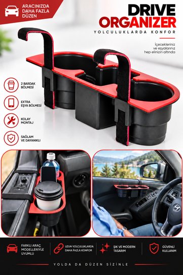 In-Car Cup Holder Organizer (Red Color) Organizer Car Cup Holder Red Color (6 Color Options in the Magazine)