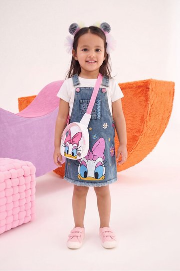 Girl's Duck Print Denim Gilet Dress and Bag Set