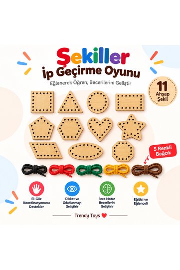 Wooden Shapes Montessori - Stringing and Improving Hand Muscle