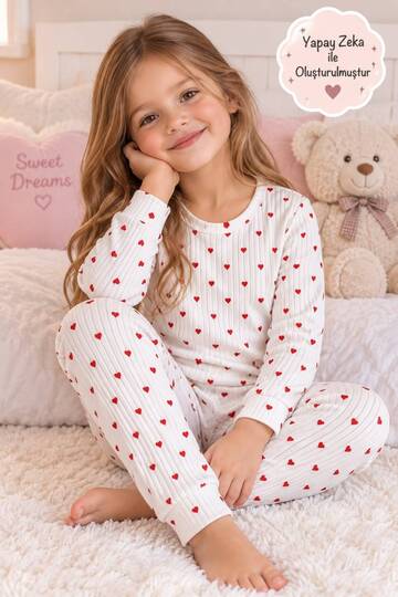 Girl's Heart Patterned Long Sleeve Pajama Set