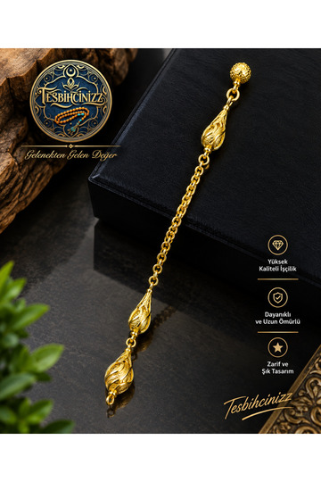 تصميم أنيق باللون الذهبي لسبحة التسبيح مع شرابة