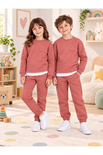 Kids & Baby Unisex Crew Neck Fleece-Lined Winter Sweatshirt Nursery Tracksuit Set 3-8 Years