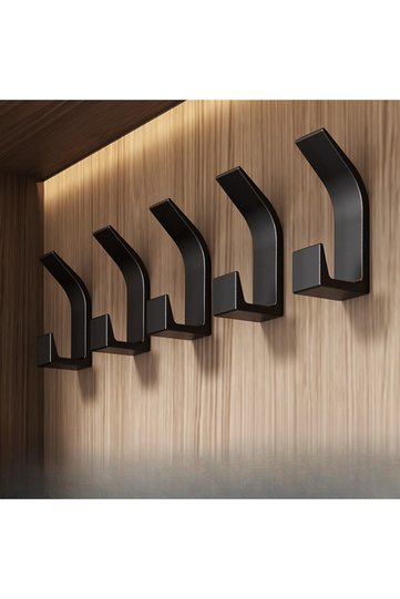 black 5-Piece Set Without Punching Hook-Multifunctional, ABS Material, Suitable for Bedroom, Kitchen