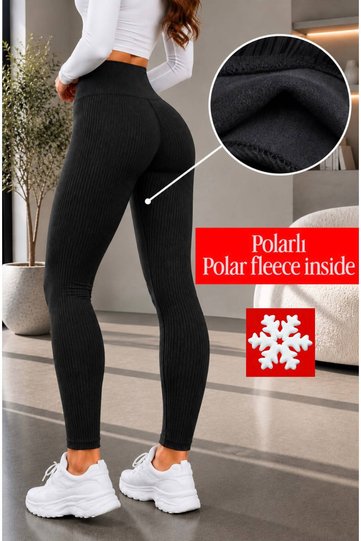 Women's High Waist Ribbed Shaping Leggings with Fleece Lining