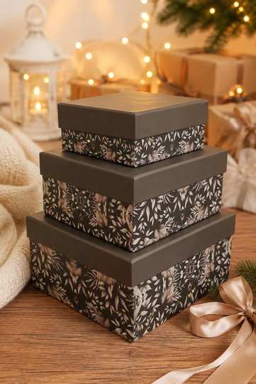 Vintage Leaf Patterned 3-Piece Gift Box Set Decorative Storage Box