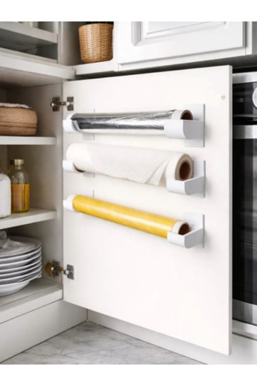 Self-Adhesive Roll Paper Towel and Cling Film Holder for Inside the Cabinet – Kitchen Organizer Hanger Set