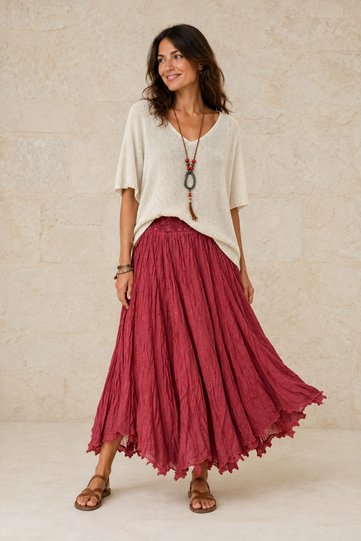 Women's Cotton Lined Skirt and Necklace Mercerized Blouse Set 38/46