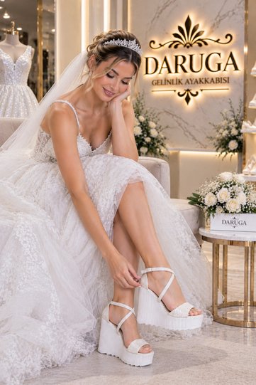 White Wedge Heel Bridal Dress Shoes Cross-Strapped Platform Wedding and Wedding Shoes