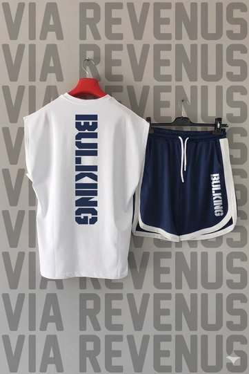 Bulking Sırt Printed Zero Sleeve Sports Tshirt and Special Sports Shorts Set