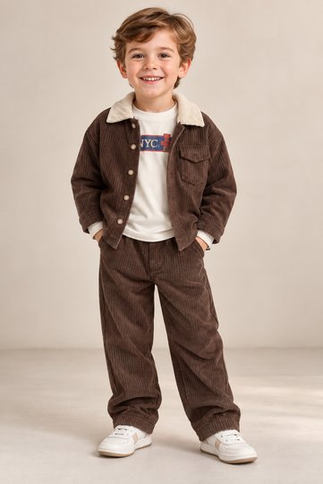 Velvet Fabric Bady-Cardigan Pocket Belted Trousers 3-Piece Set