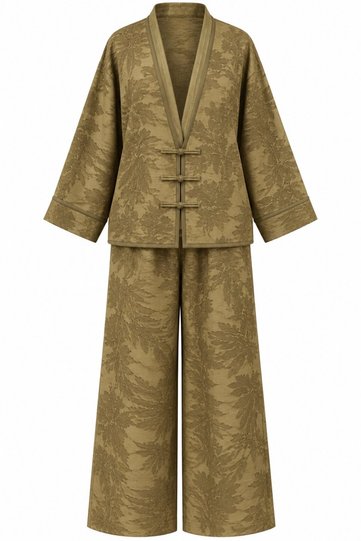 Khaki Jacquard Kimono Set - 51479