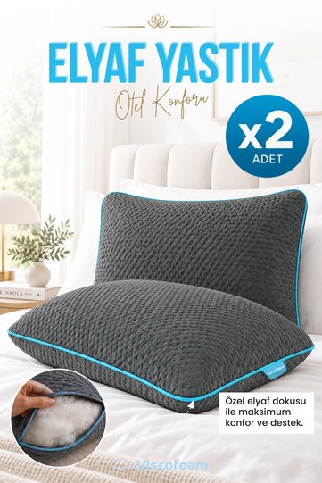 2 Pieces Dark Blue Comfort Fiber Pillow 60X40 cm - Gray