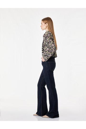 Long Sleeve Zippered Stand Mandarin Collar Floral Napoleon Jacket with Ornamental Buttons