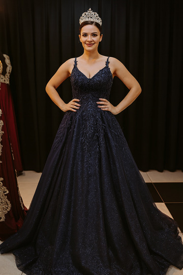 Navy Blue Evening Dress Engagement Dress Kınalık Size 36-38