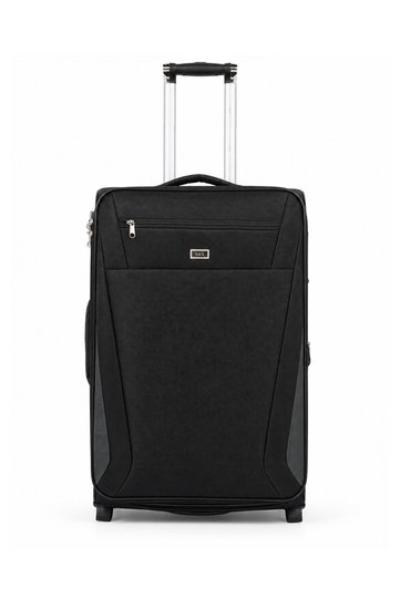 24 Inch Expandable Checked Soft Trolley Travel Luggage with 2-Wheel Design, Medium-Black