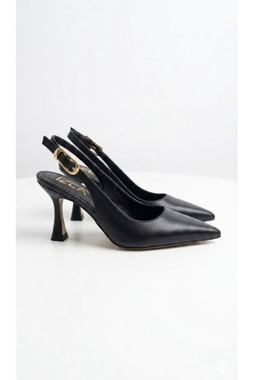 Women's black matte pointed-toe ankle-strap heels