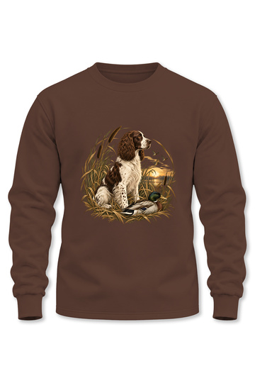 سويت شيرت هنتر مطبوع عليه Nature And Spaniel بأكمام طويلة و3 خيوط