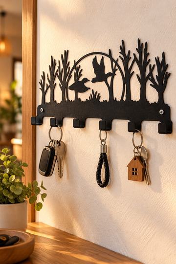 Black Goose and Nature Black Metal Keychain 🦆   Modern Wall Decor Key Holder with Hanger | |   Key Hanger Wall Key Holder Decorative Hanger Key Organizer Entrance Hall Decoration Hallway