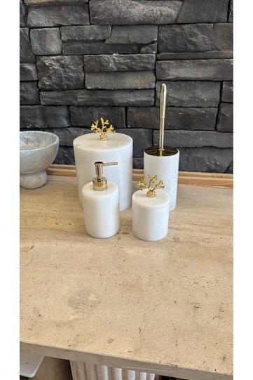 White Marble Gold Coral Accessory 4-Piece Bathroom Set