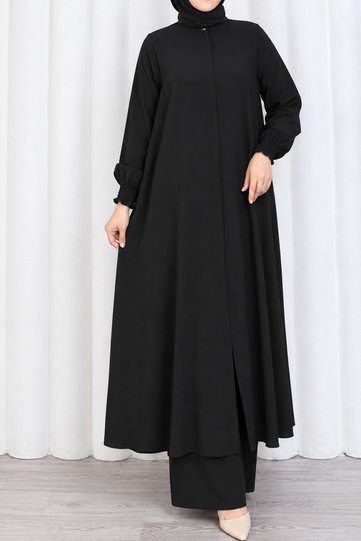 Women's Comfortable Cut Hijab Tunic Pants Set – Wrinkled Fabric, High Collar